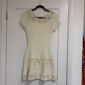 Frankie's Bikinis x Bella Hadid Cream Crochet Mini Dress